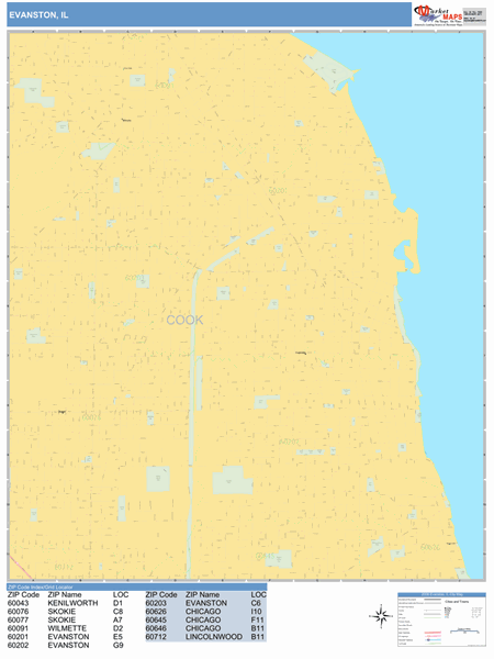 Evanston Il Zip Code Map Evanston Illinois Zip Code Wall Map (Basic Style) By Marketmaps - Mapsales