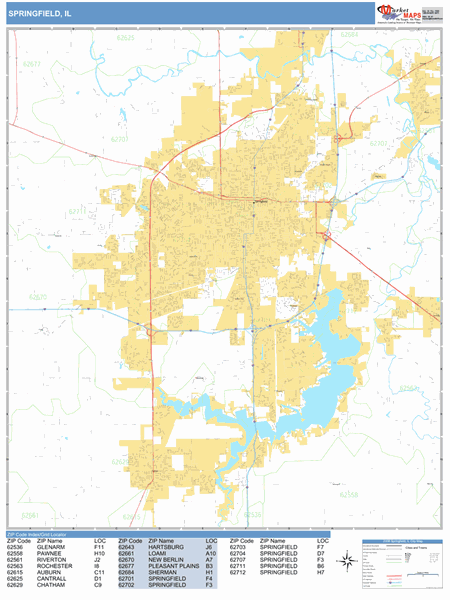 Springfield Illinois Zip Code Wall Map Basic Style By Marketmaps