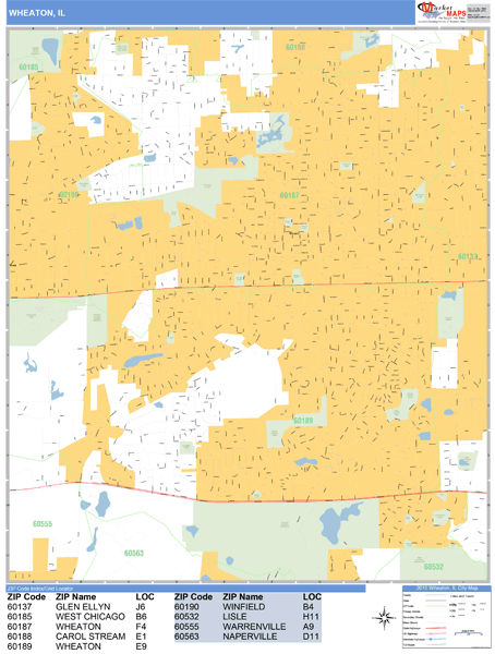 Wheaton Illinois Wall Map (Basic Style) by MarketMAPS