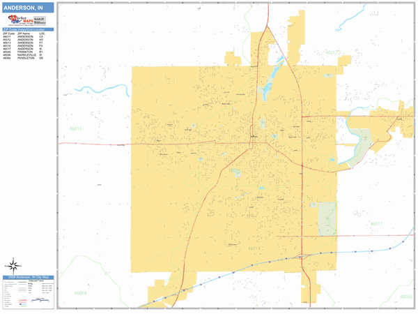 Anderson In Zip Code Map Anderson Indiana Zip Code Wall Map (Basic Style) by MarketMAPS