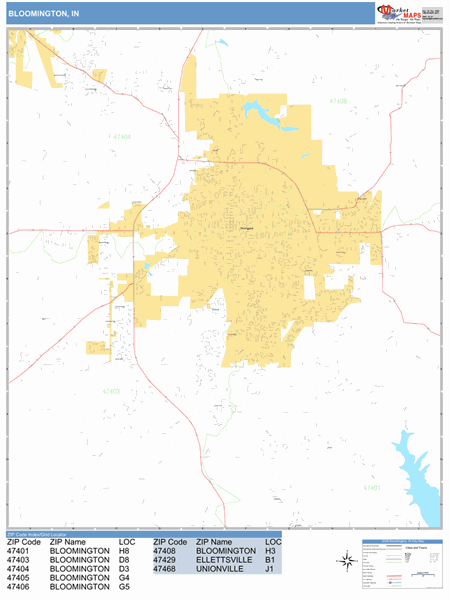 Bloomington In Zip Code Map Bloomington Indiana Zip Code Wall Map (Basic Style) By Marketmaps - Mapsales