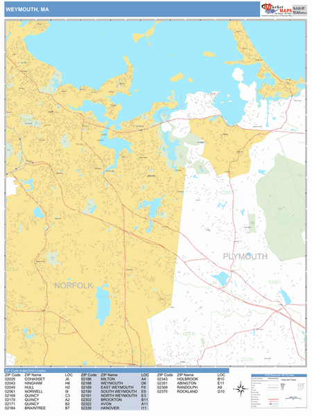 Weymouth Zip Code Map Weymouth Massachusetts Zip Code Wall Map (Basic Style) by MarketMAPS