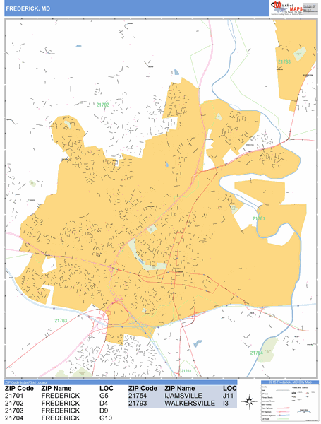 Frederick Maryland Zip Code Wall Map Basic Style By Marketmaps