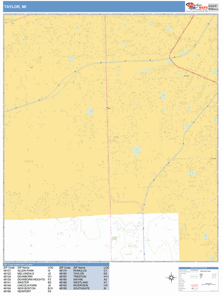 Taylor Michigan Wall Map (Basic Style) by MarketMAPS