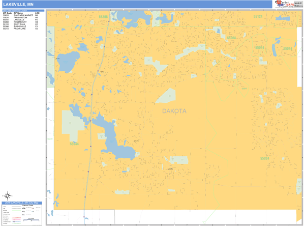 Lakeville Minnesota Wall Map (Basic Style) by MarketMAPS