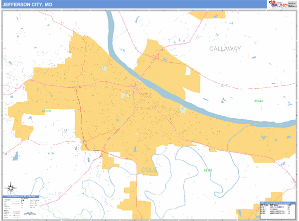 Jefferson City Mo Zip Code Map Jefferson City Missouri Zip Code Wall Map (Basic Style) by MarketMAPS