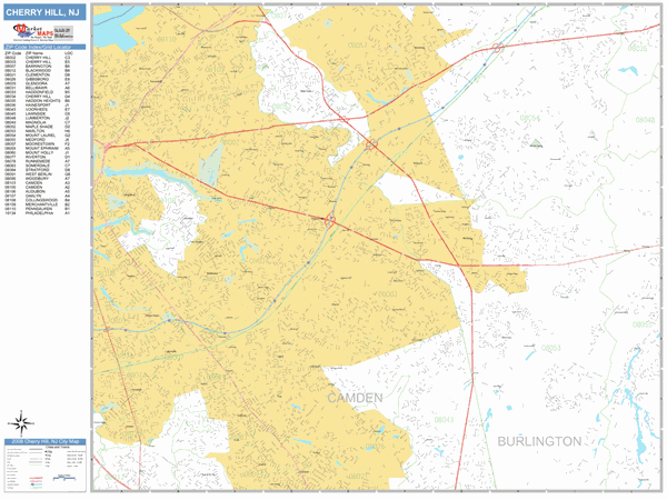 Cherry Hill Zip Code Map Cherry Hill New Jersey Zip Code Wall Map (Basic Style) By Marketmaps -  Mapsales