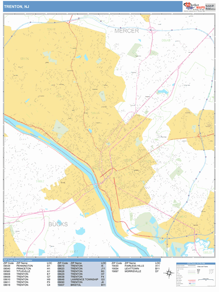 Trenton Zip Code Map Trenton New Jersey Zip Code Wall Map (Basic Style) By Marketmaps - Mapsales