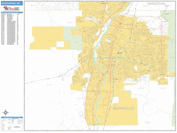 albuquerque-new-mexico-zip-code-wall-map-basic-style-by-marketmaps