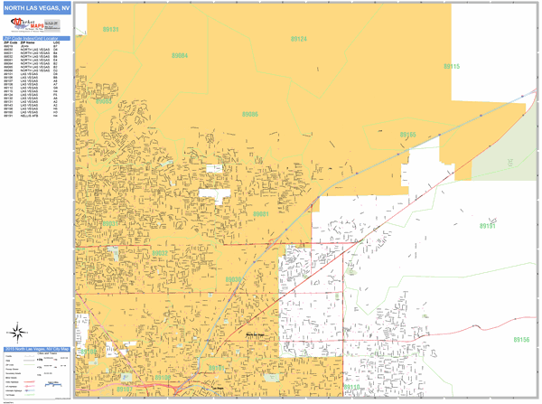 North Las Vegas Nevada Zip Code Wall Map (Basic Style) by MarketMAPS