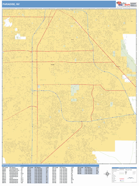 Paradise Nevada Wall Map (Basic Style) by MarketMAPS