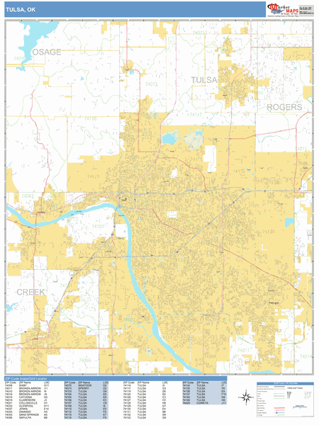 Tulsa Oklahoma Zip Code Wall Map (Basic Style) by MarketMAPS