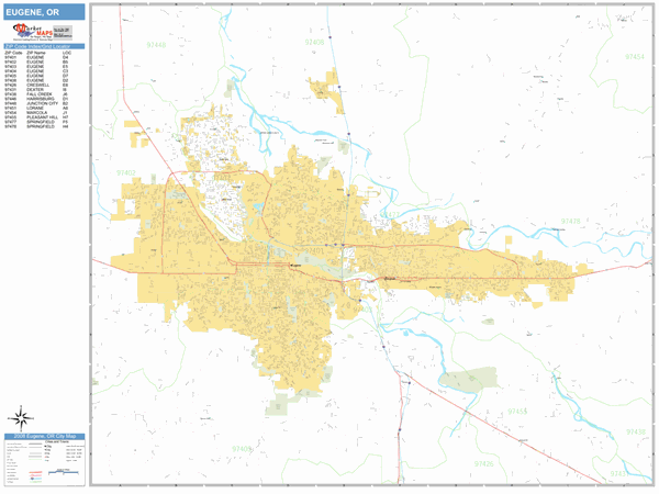 Eugene Oregon Zip Code Wall Map (Basic Style) by MarketMAPS