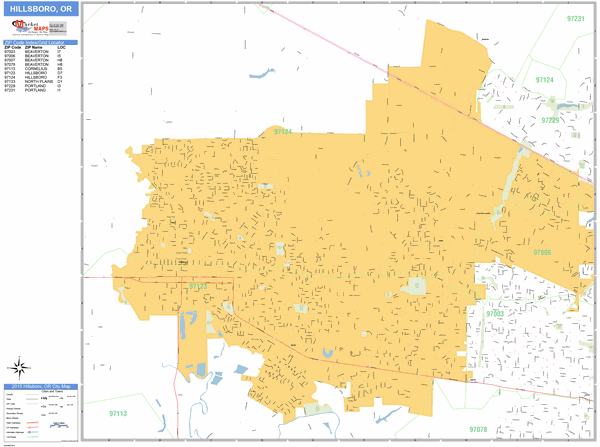 Hillsboro Oregon Wall Map (Basic Style) by MarketMAPS