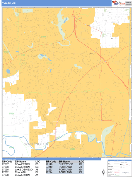 Tigard Oregon Zip Code Map Tigard Oregon Zip Code Wall Map (Basic Style) By Marketmaps - Mapsales