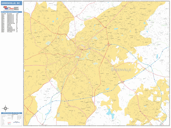 Greenville South Carolina Wall Map (Basic Style) by MarketMAPS
