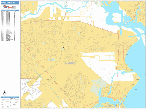 Pasadena Texas Zip Code Wall Map (Basic Style) by MarketMAPS