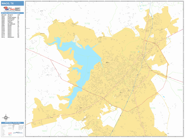 Waco Tx Zip Code Map Waco Texas Zip Code Wall Map (Basic Style) By Marketmaps - Mapsales