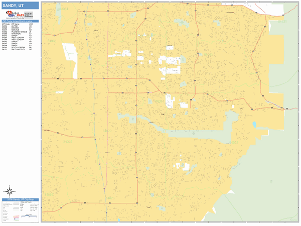 Sandy Utah Zip Code Wall Map Basic Style By Marketmaps 7179