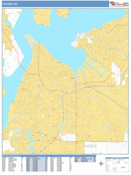 Tacoma Washington Zip Code Wall Map (Basic Style) by MarketMAPS