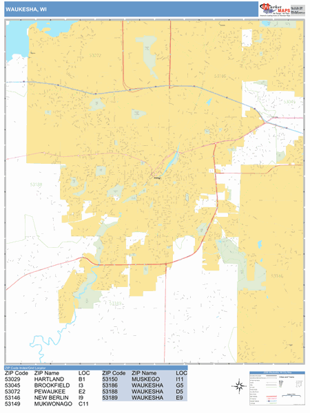 Waukesha County Zip Code Map Waukesha Wisconsin Zip Code Wall Map (Basic Style) By Marketmaps - Mapsales