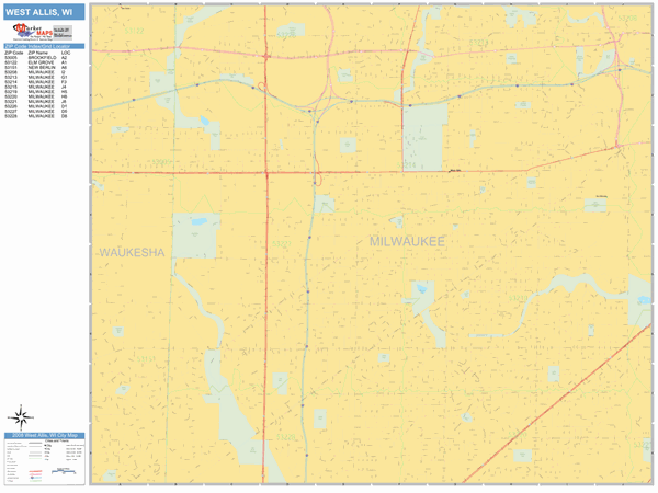 West Allis Zip Code Map West Allis Wisconsin Zip Code Wall Map (Basic Style) By Marketmaps -  Mapsales