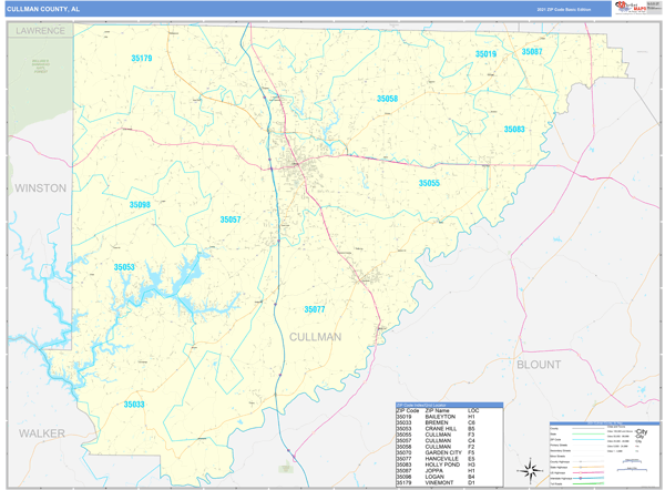 Cullman County, AL Wall Map Basic Style by MarketMAPS