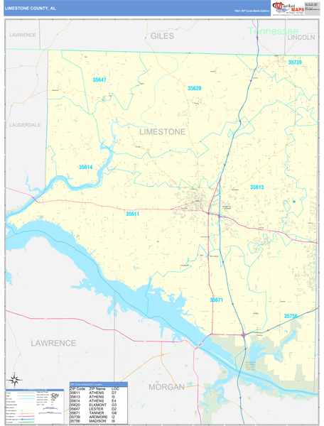 Limestone County, AL Wall Map Basic Style by MarketMAPS