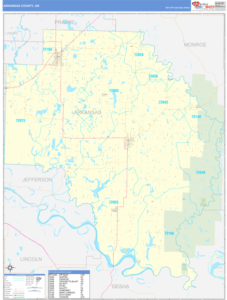 Arkansas County Ar Zip Code Wall Map Basic Style By Marketmaps 4429