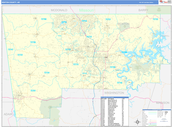 Benton County Ar Zip Code Wall Map Basic Style By Marketmaps 2343