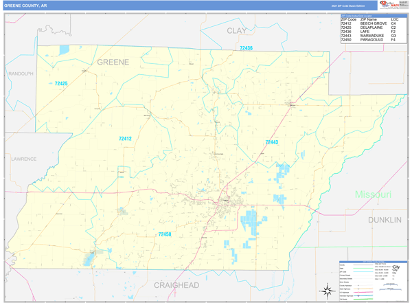 Greene County, AR Wall Map Basic Style by MarketMAPS