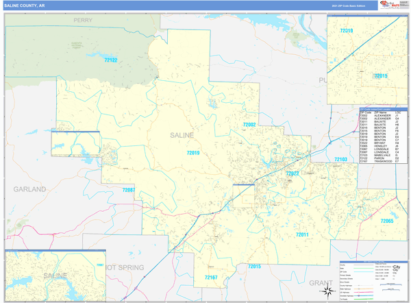 Saline County, AR Zip Code Wall Map Basic Style by MarketMAPS