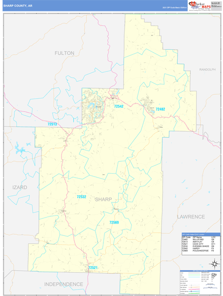 Sharp County, AR Wall Map Basic Style by MarketMAPS