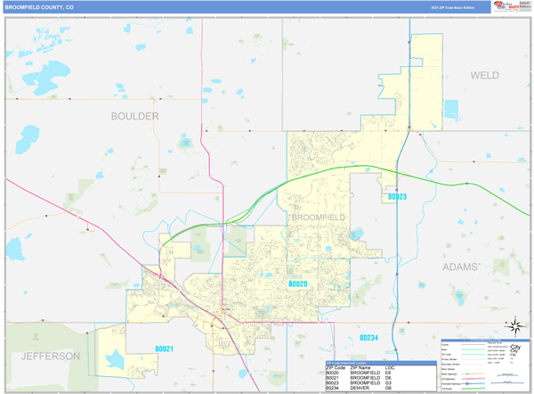 Broomfield Colorado Zip Code Map Broomfield County, CO Zip Code Wall Map Basic Style by MarketMAPS