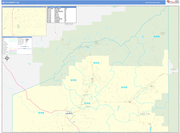 Delta County, CO Wall Map Basic Style by MarketMAPS