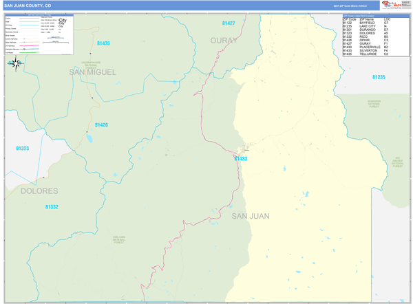 San Juan County, CO Wall Map Basic Style by MarketMAPS