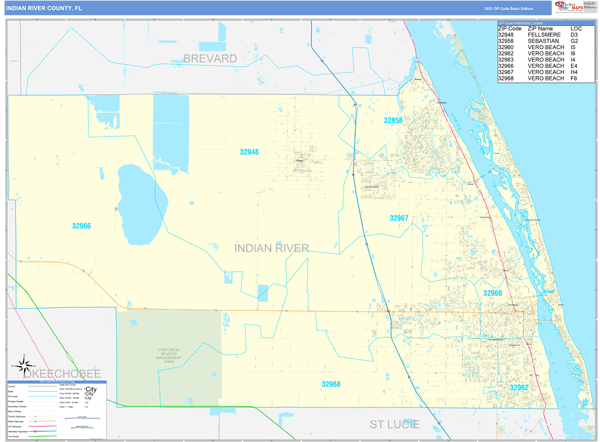 indian-river-county-fl-zip-code-wall-map-basic-style-by-marketmaps