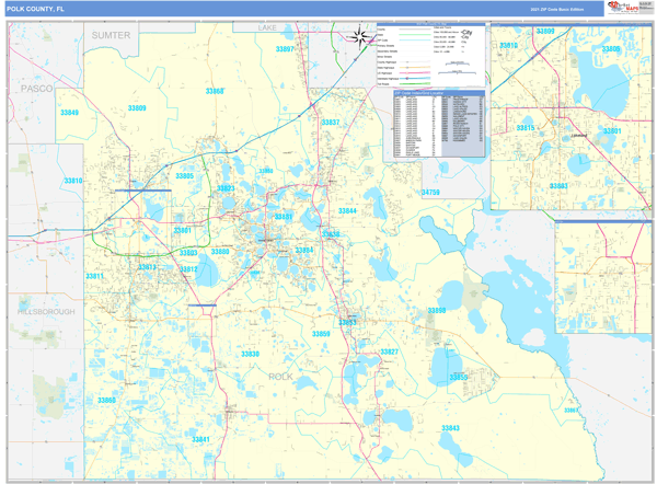 Polk County, FL Zip Code Wall Map Basic Style by MarketMAPS
