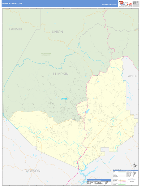 Lumpkin County, GA Wall Map Basic Style by MarketMAPS