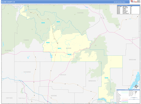 Blaine County, ID Wall Map Basic Style by MarketMAPS