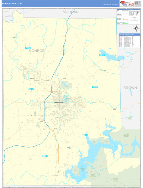 Monroe County, IN Wall Map Basic Style by MarketMAPS