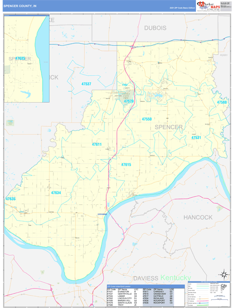 Spencer County, IN Wall Map Basic Style by MarketMAPS