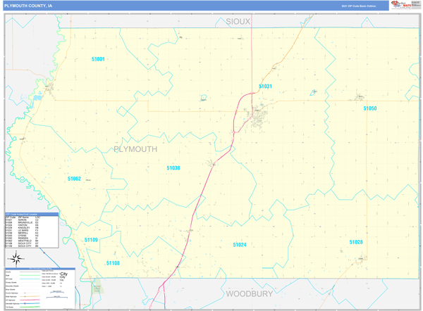 Plymouth County, IA Wall Map Basic Style by MarketMAPS