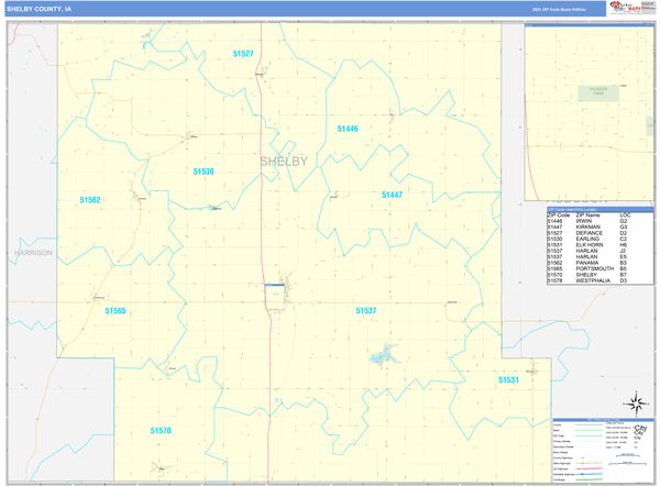 Shelby County, IA Zip Code Wall Map Basic Style by MarketMAPS