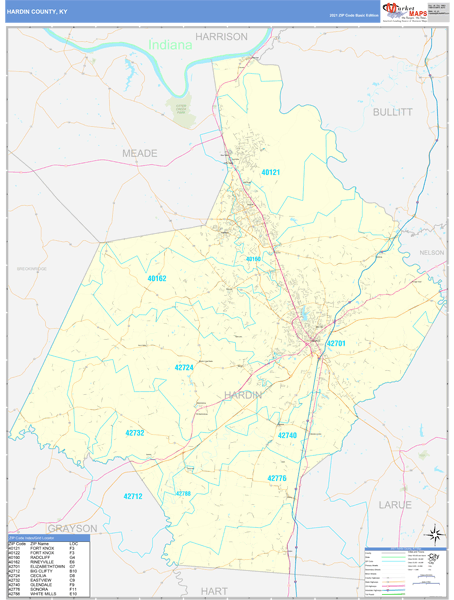 Hardin County, Ky Wall Map Basic Style By Marketmaps