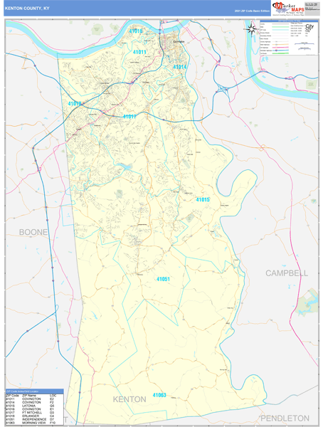 Kenton County Ky Zip Code Wall Map Basic Style By Marketmaps