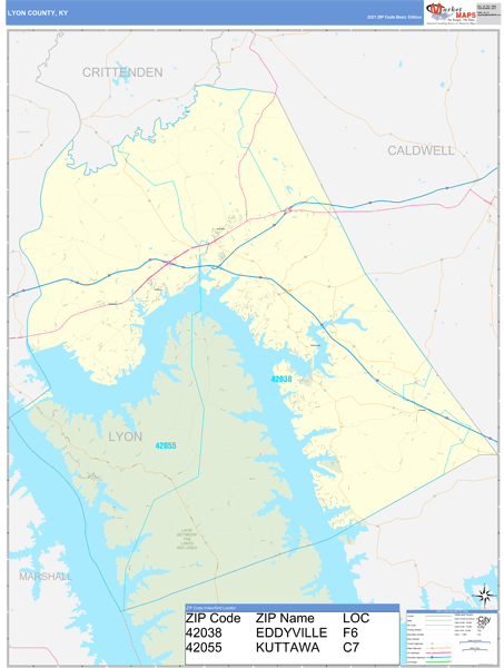 Lyon County Ky Zip Code Wall Map Basic Style By Marketmaps