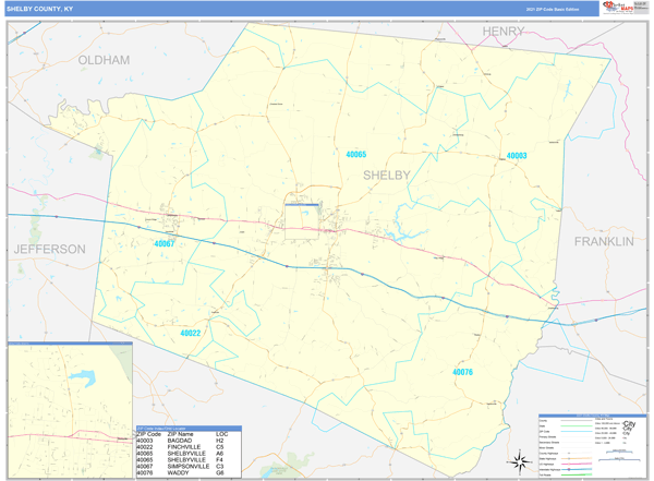 Shelby County, KY Wall Map Basic Style by MarketMAPS