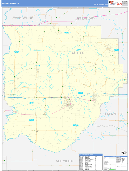 Acadia County, LA Wall Map Basic Style by MarketMAPS