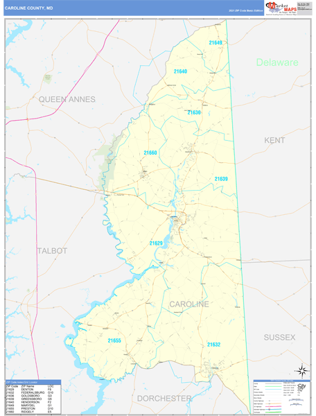 Caroline County, MD Wall Map Basic Style by MarketMAPS